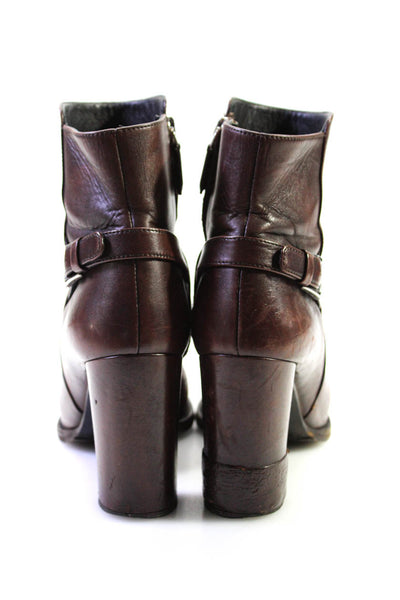 Prada Womens Leather Buckle Detail Zip Up High Heel Ankle Boots Brown Size 6.5