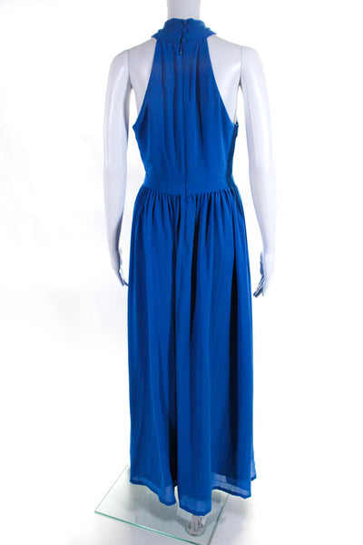 Belle Badgley Mischka Womens Halter Neck Sleeveless A Line Dress Blue Size 4