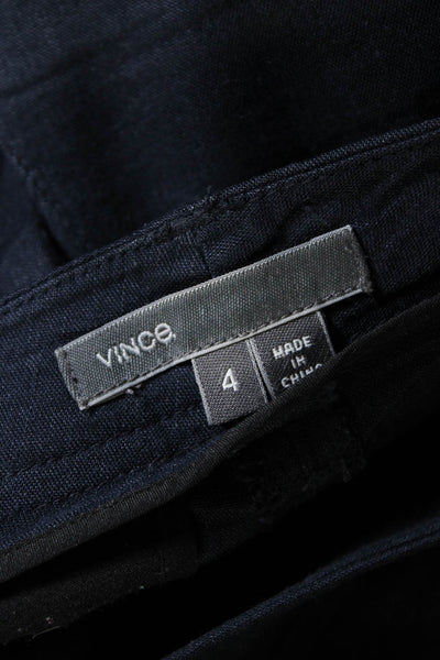 Vince Womens Linen Pleated Front Slim Leg Pants Navy Blue Size 4
