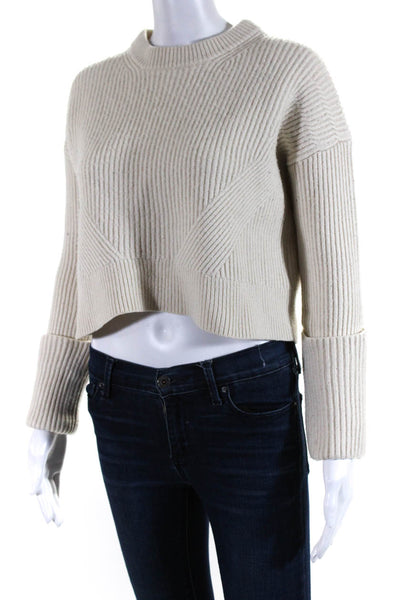 Allsaints Womens Ribbed Pierce Crew Neck Sweater White Wool Size Extra Small
