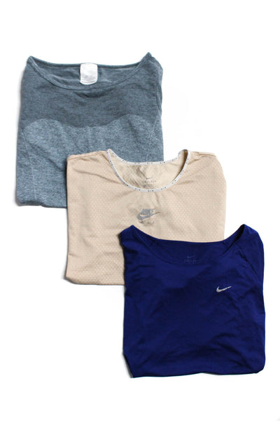 Nike Womens Tee Shirts Beige Blue Size Medium Small Lot 3