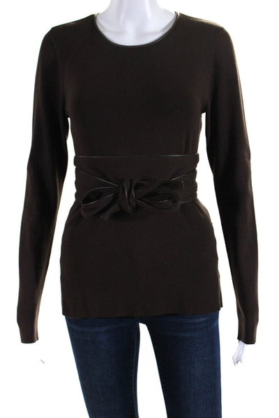Dana Buchman Womens Long Sleeve Belted Waist Knit Top Dark Brown Size M