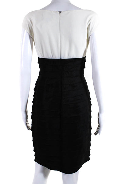 Adrianna Papell Womens Colorblock Tiered Hem Sheath Dress White Black Size 8