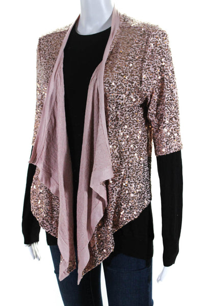 Lela Rose Karen Kane Womens Knit Top Sequin Cardigan Black Pink Size L Lot 2