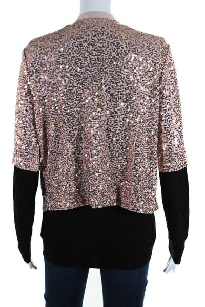 Lela Rose Karen Kane Womens Knit Top Sequin Cardigan Black Pink Size L Lot 2