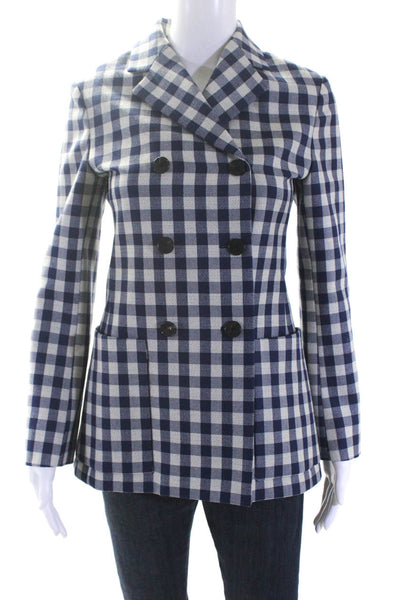 Christian Dior Womens Gingham Double Breasted Blazer Jacket 2020 Blue White Size