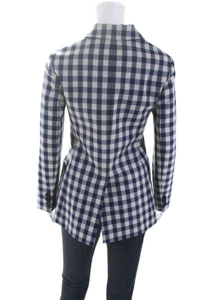 Christian Dior Womens Gingham Double Breasted Blazer Jacket 2020 Blue White Size