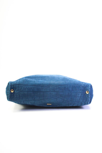 Emilio Pucci Womens Embossed Nubuck Leather Fold Over Clutch Handbag Blue