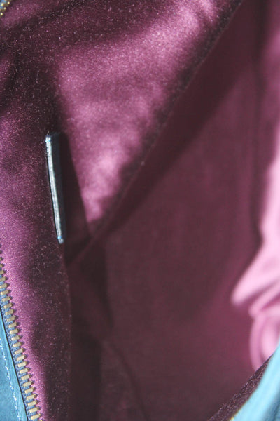 Emilio Pucci Womens Embossed Nubuck Leather Fold Over Clutch Handbag Blue