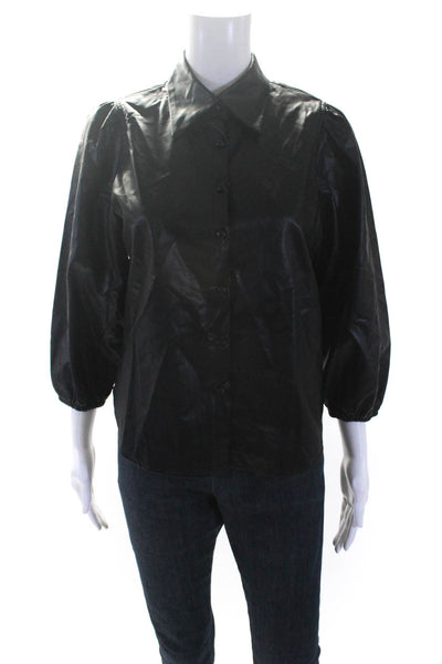 Deluc Womens Feather Leather Button Down Shirt Black Size Extra Small