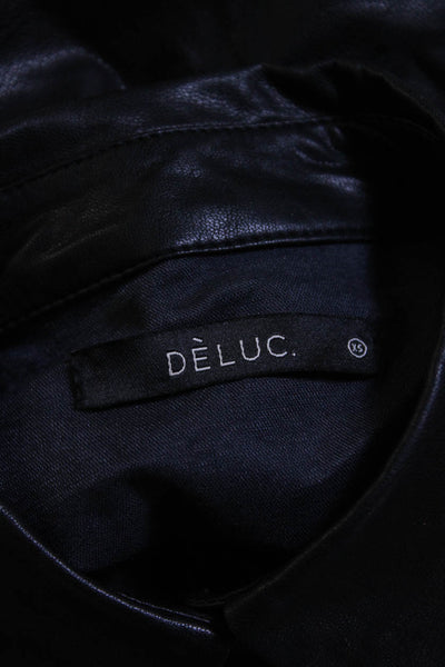 Deluc Womens Feather Leather Button Down Shirt Black Size Extra Small