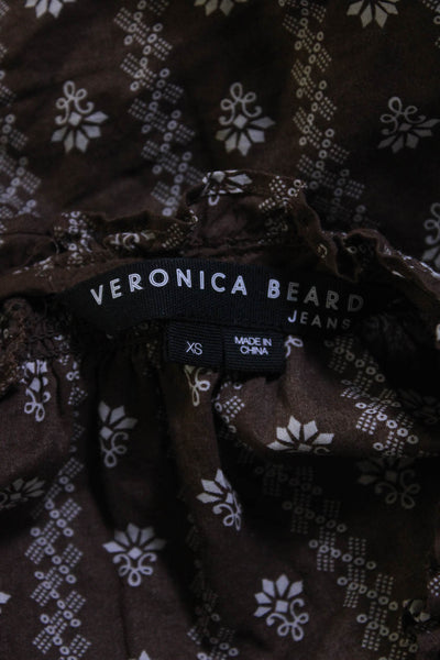 Veronica Beard Womens Button Down Shirt Brown White Cotton Size Extra Small