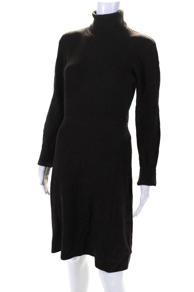 Tory Burch Womens Turtleneck Long Sleeve Rib A Line Sweater Dress Brown Medium
