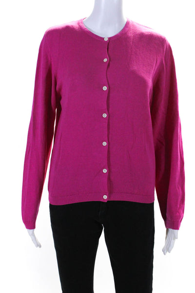 Designer Womens Crew Neck Button Up Cardigan Sweater Magenta Size Medium