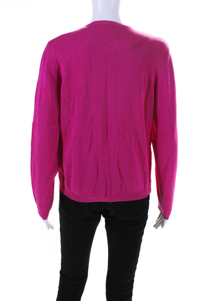 Designer Womens Crew Neck Button Up Cardigan Sweater Magenta Size Medium