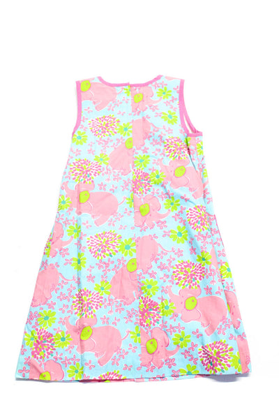 Lilly Pulitzer Children Girls Elephant Print Floral Wrap Dress Pink Blue Size 10