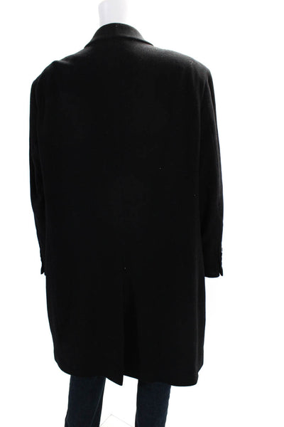 Calvin Klein Mens Wool Blend Notch Collar Button Up Longline Coat Black Size 48R