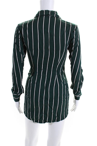L'Academie Womens Striped Buttoned Wrapped Long Sleeve Mini Dress Green Size XS