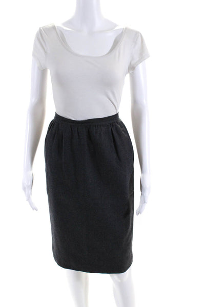 Emanuel Ungaro Womens Vintage Midi Length Pencil Skirt Gray Wool Size XS