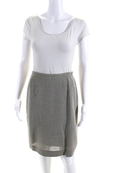 Valentino Miss V Womens Vintage Woven Check Pencil Skirt Black Ivory Wool Size 6