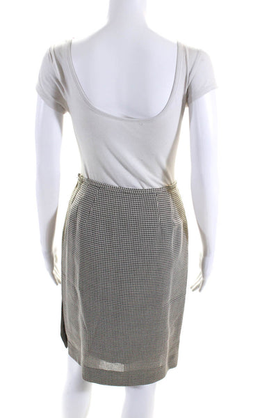 Valentino Miss V Womens Vintage Woven Check Pencil Skirt Black Ivory Wool Size 6