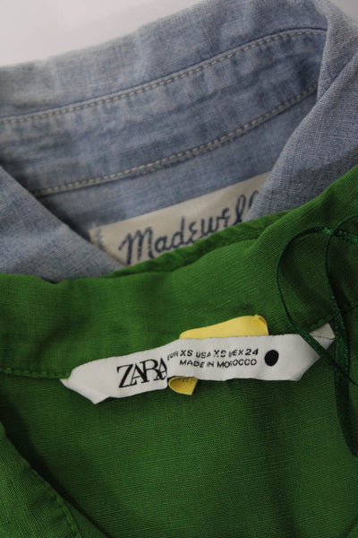 Madewell Zara Womens Button Down Shirts Blue Green Size Extra Small Lot 2