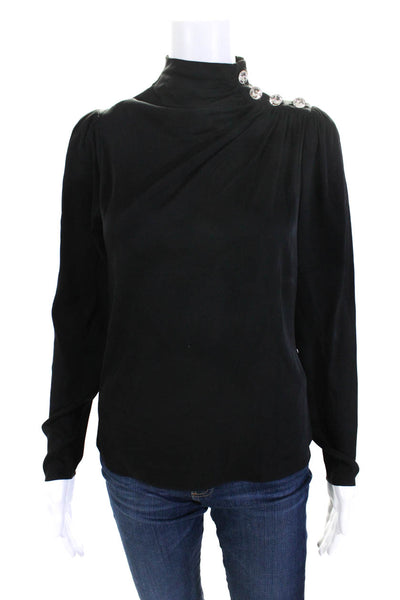 Intermix Womens Silk Jeweled Neck Long Sleeves Blouse Black Size 0