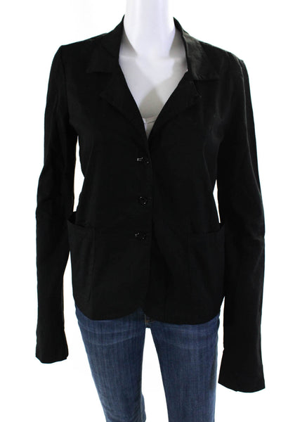 James Perse Womens Terry Lined Three Button Blazer Jacket Black Cotton Size 2