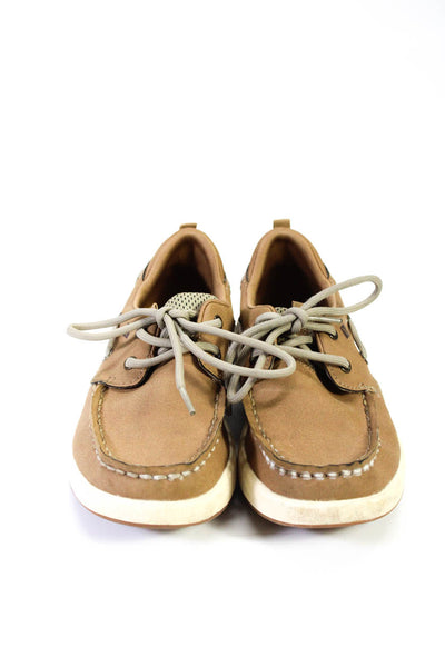 Sperry Childrens Boys Lace Up Mesh Faux Leather Boat Shoes Brown Size 13