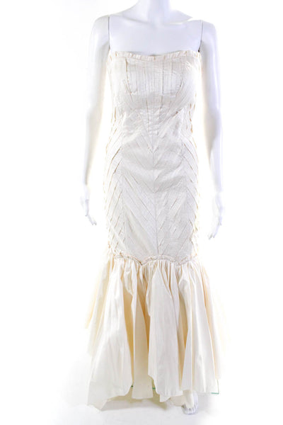 Rosa Clara Womens Ivory Silk Textured Strapless Mermaid Gown Dress Size 8