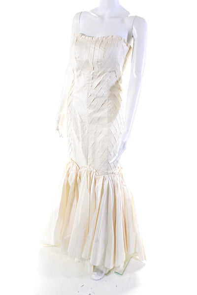 Rosa Clara Womens Ivory Silk Textured Strapless Mermaid Gown Dress Size 8