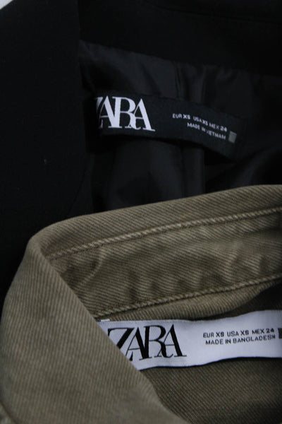 Zara Womens Button Front Jean Blazer Jackets Brown Black Size XS Lot 2