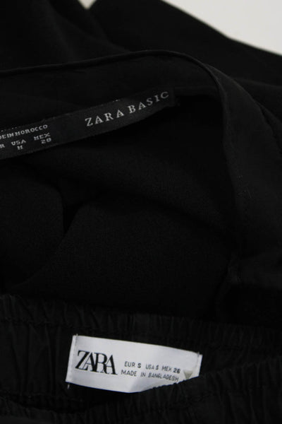 Zara Womens Straight Leg Pants Sheer Trim Jumpsuit Black Small Medium Lot 2