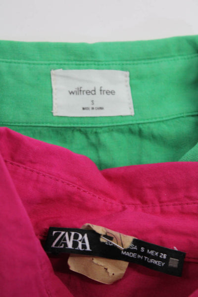 Zara Wilfred Free Womens Collared Button Down Shirts Pink Green Size S Lot 2