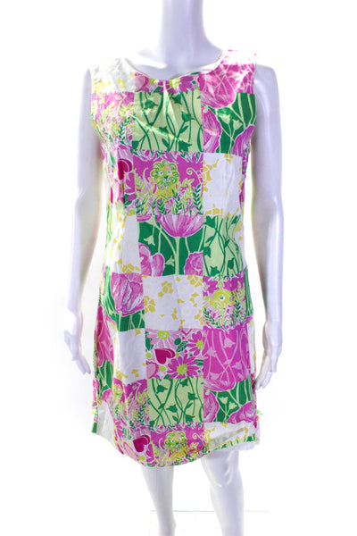 Lilly Pulitzer Womens Back Zip Floral Check Dress Multicolored Cotton Size 6