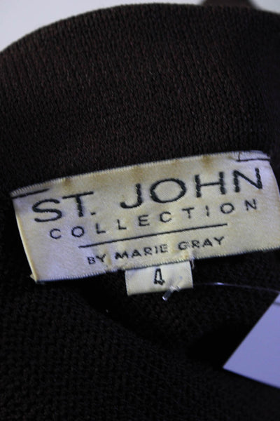 St. John Collection By Marie Gray Womens Santana Knit Blazer Jacket Brown Size 4