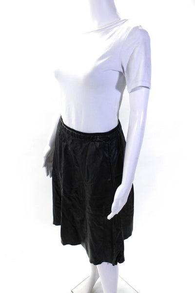 Vince Camuto Womens Faux Leather Elastic Waist Midi A-Line Skirt Black Size S
