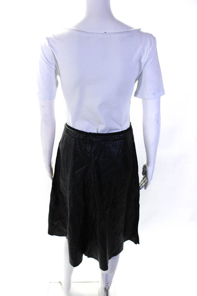 Vince Camuto Womens Faux Leather Elastic Waist Midi A-Line Skirt Black Size S