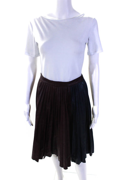 1. State Womens Faux Leather Colorblock Box Pleated Midi Skirt Multicolor Size S