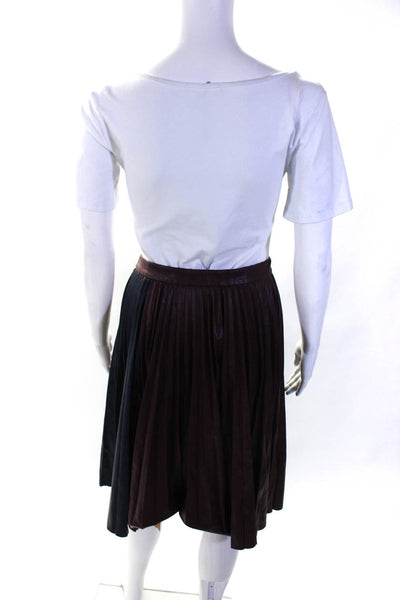 1. State Womens Faux Leather Colorblock Box Pleated Midi Skirt Multicolor Size S