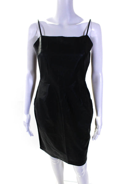 1.State Womens Faux Leather Spaghetti Strap Mini Little Black Dress Black Size 4