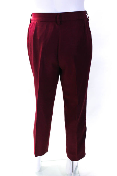 Designer Mens Zipper Fly High Rise Pleated Straight Leg Pants Red Size XL
