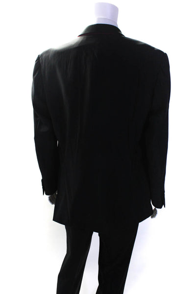 Trussini Mens Single Button Satin Trim Pleated Tuxedo Suit Black Wool Size IT 58