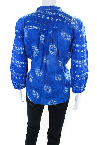 Nic + Zoe Womens Blue Printed Henley Neck Long Sleeve Blouse Top Size M