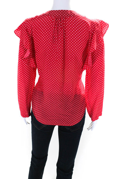 Rebecca Taylor Womens Red Silk Polka Dot Ruffle Long Sleeve Blouse Top Size 10