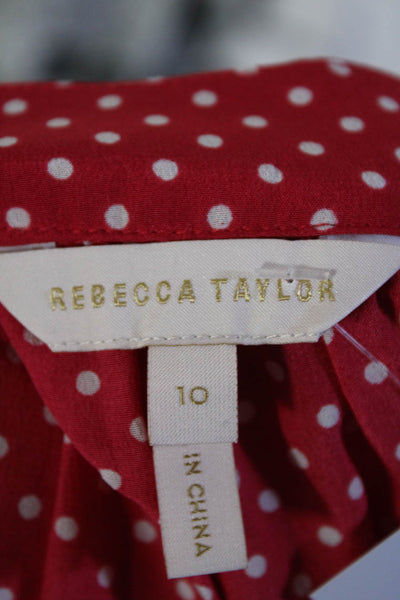 Rebecca Taylor Womens Red Silk Polka Dot Ruffle Long Sleeve Blouse Top Size 10