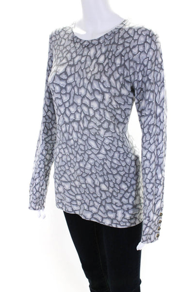 J. Mclaughlin Womens Gray Cotton Printed Crew Neck Long Sleeve Knit Top Size L