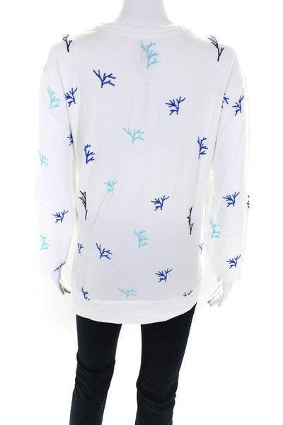 Nic + Zoe Womens White Cotton Printed V-Neck Long Sleeve Knit Blouse Top Size M