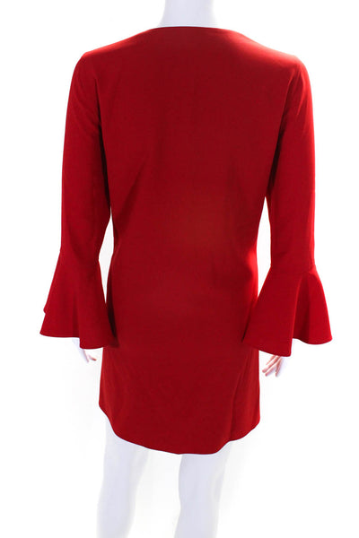 Alice + Olivia Womens Crepe Deep V-Neck Long Sleeve Shift Dress Red Size 2