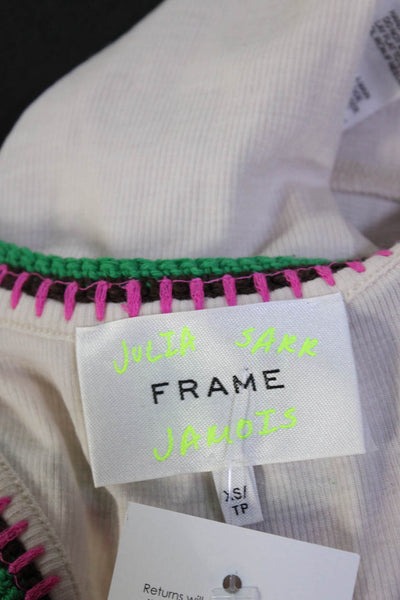 Frame x Julia Sarr Jamois Womens Crochet Trim Tank Top Ivory Pink Green Size XS